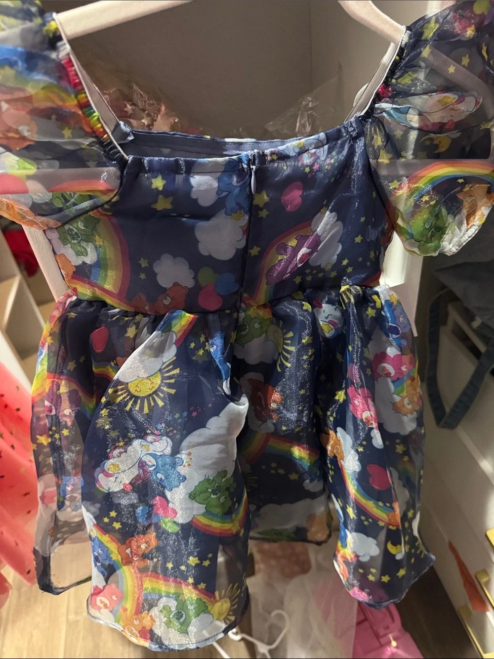 Care Bears Navy Rainbow Puff Sleeve Dress - Multicolor